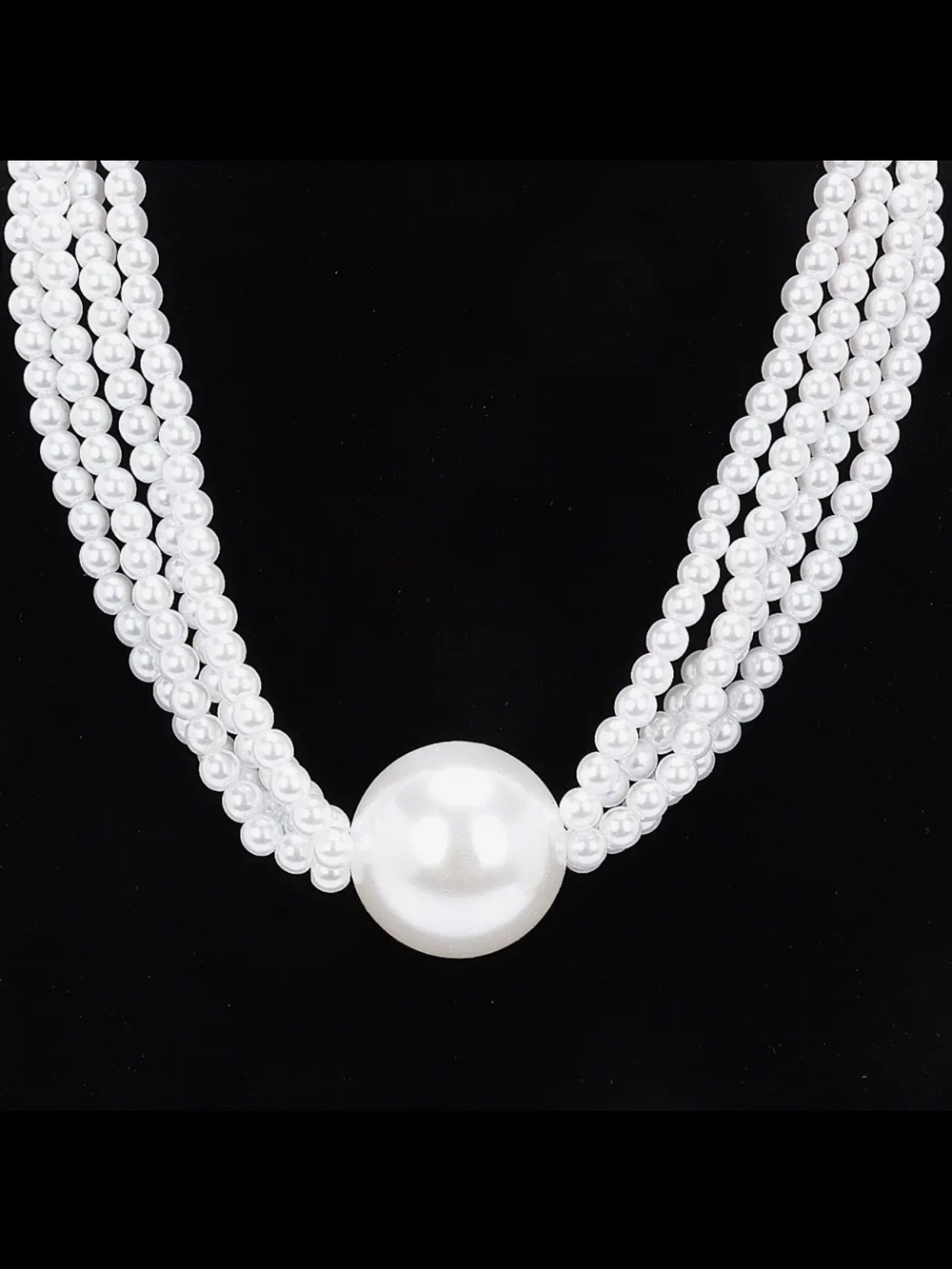 ShopEvelynne White Multi-Strand Pearl Necklace with Center Pearl - Picture 3 of 4